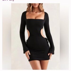 Oh Polly Black Long Sleeve Cut-Out Dress
